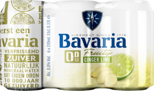 Bavaria 0.0% Ginger Lime sixpack met blikjes van 33cl Bavaria 0.0% Ginger Lime sixpack met blikjes van 33cl